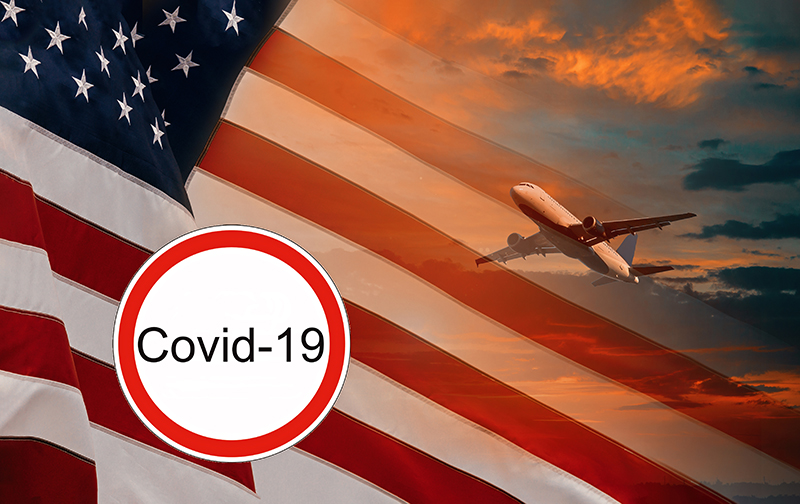Covid-19 chinese infection Novel Corona virus waving star and striped American flag